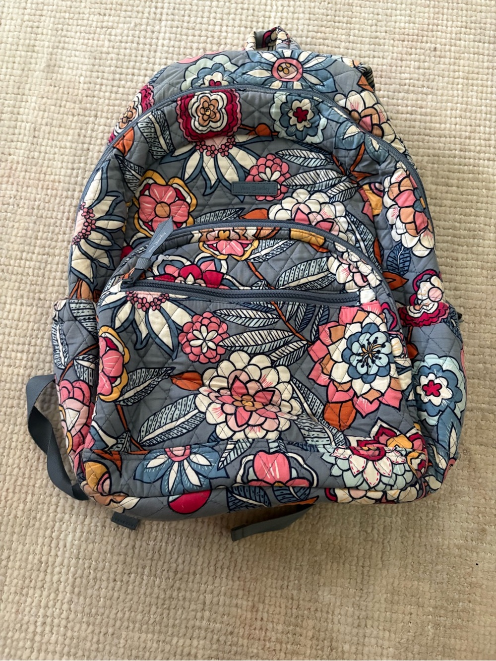 Vera Bradley Quilted Campus Backpack/ Floral Gray and Pink